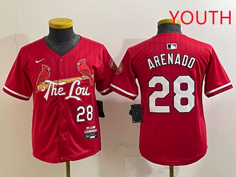 Youth St.Louis Cardinals #28 Arenado Red City Edition 2025 Nike MLB Jersey style 1->st.louis cardinals->MLB Jersey
